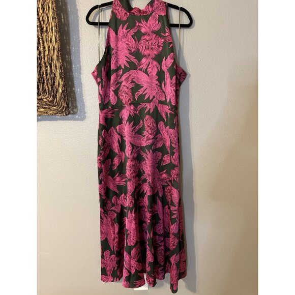 Sam Edleman Midi Dress 12 Pink Brown Floral Sleeveless Mock Tie Neck $160 - Picture 14 of 15